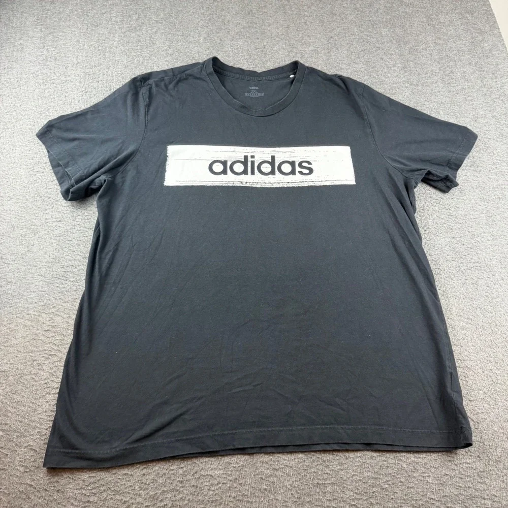 Adidas T-Shirt Men's 2XL Black Short Sleeve Box Logo Graphic Tee Cotton